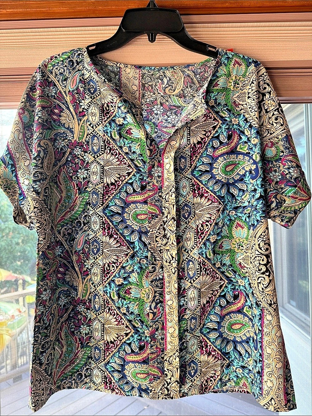 SHEIN Paisley Blouse in Blue & Multicolor Size Large Like New